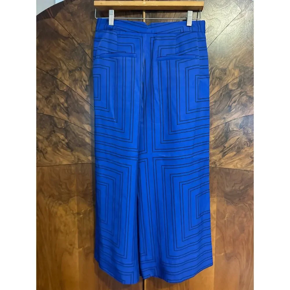 EQUIPMENT Thora Wide Leg Trouser Pant in Surrealist Blue Print Slouchy Size 2 XS